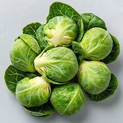 Fresh green brussels sprouts harvest in kitchen setting food photography natural light healthy eating concept