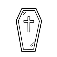 Obraz premium Coffin with cross halloween outline vector art