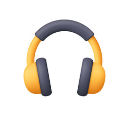 Yellow and black headphones. Technology, music, audio and electronic device concept. 3d vector icon. Cartoon minimal style.