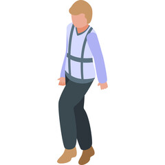 Isometric Person Wearing Vest and Long Sleeved Shirt Dark Pants Standing White Background Transparent