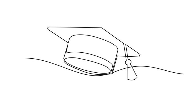 Graduation Hat Continuous Line Drawing