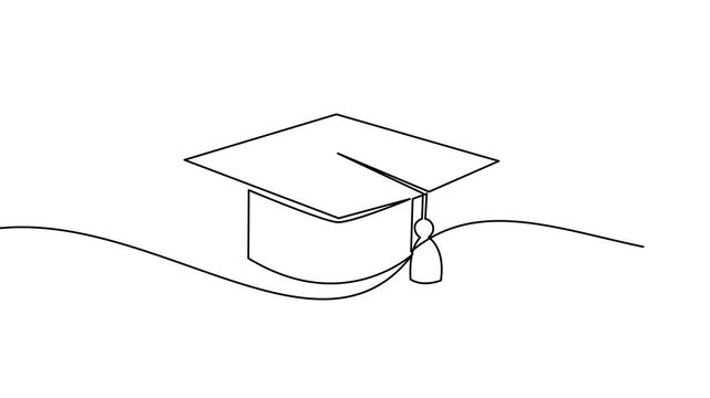 Graduation Cap Continuous Line Art Drawing