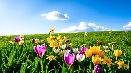 field of spring tulips