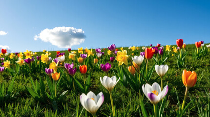 field of spring tulips