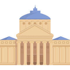 Classical Building With Dome And Columns In Beige And Blue Colors Under Daylight With Transparent Background And Geometric Shapes