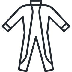 Clean Line Art Icon of a Full Body Suit with Long Sleeves and Zipper Detail on Transparent Background