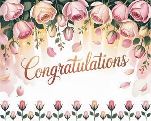 Elegant Floral Congratulations Card Featuring Delicate Roses in Bloom with Soft Golden Lighting and Falling Petals Creating a Romantic and Celebratory Atmosphere for Special Occasions