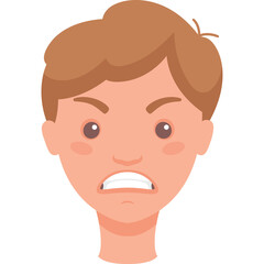 Close up headshot of an angry young man with brown hair and furrowed brows showing teeth in a grimace 