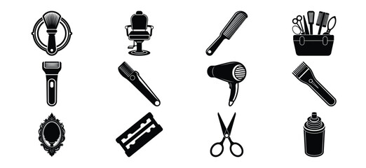 Fototapeta premium Collection of classic barber shop tools and equipment in a clean illustrative style