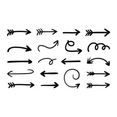 A diverse collection of hand drawn arrows in various styles and directions effectively illustrating movement and guidance for design projects