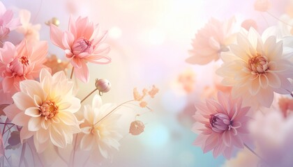 Dreamy Floral Scene with Pastel Background and Light Effects