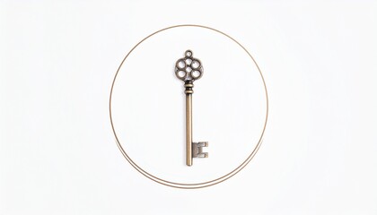 Ornate Key in Gradient Circle on White Background