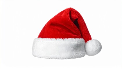 Red Santa Hat with White Trim and Pom-Pom on White Background