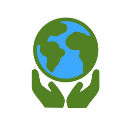 Hands Holding Earth Globe Icon in Flat Color Style — Environmental Protection, Save Planet, and Sustainability Vector Illustration