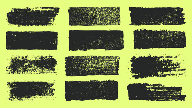 Dry paint brush textures with rough strokes. Abstract black stencil marks for posters, digital backgrounds, grunge compositions.