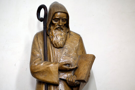 Saint Benedict of Nursia is considered the patriarch of the monks of the West. Saint Gildas church.  Rhuys. France.