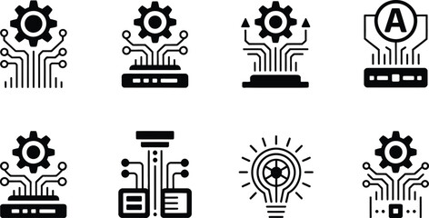 Fototapeta premium Set of Icons Representing Technology, AI, and Innovation