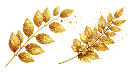 Two shiny sparkling flower designs isolated on transparent background