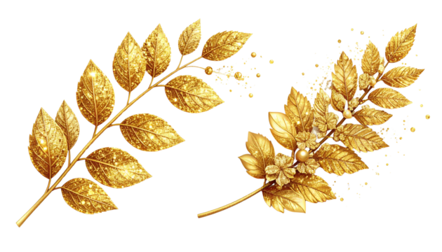 Two shiny sparkling flower designs isolated on transparent background