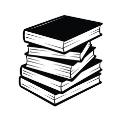 Stack of old books with black covers and white pages