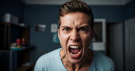 Man's Angry Expression Screaming Face with Intense Emotion and Rage
