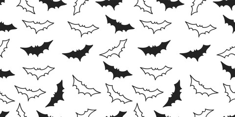 Seamless Pattern Bats Doodle Drawing Halloween Background.Vector Illustration