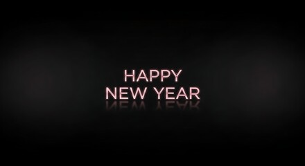 Happy New Year text on dark background with reflection