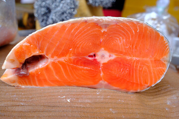 Fresh fish for sale in local market. Salmon. Ho Chi Minh city. Vietnam.