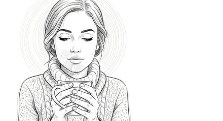 Figurative Sketch Line Art: Reflective Woman, Warmth of Contemplation