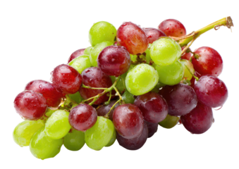 A close-up shot of a cluster of grapes, showing green and red varieties