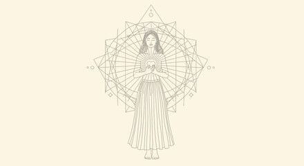 Geometric Line Art: Poised Woman with Inner Calm and Structured Design