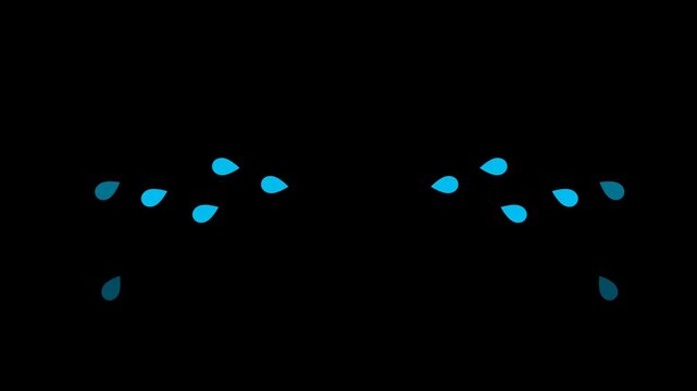 teardrop animated cartoon splashing tears crying. Blue water droplets splash animation on ALPHA