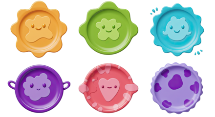 Colorful cartoon germs or bacteria icons with friendly faces in various shapes and colors, perfect for medical or educational projects