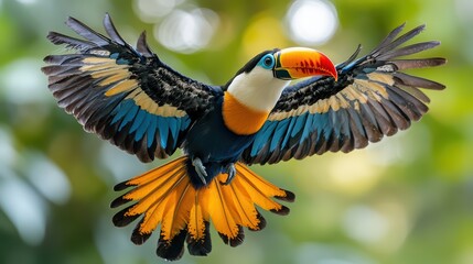 Colorful Toucan Flight Wings Spread