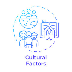 Cultural factors blue gradient concept icon. Social norms, community. Subculture, traditions. Round shape line illustration. Abstract idea. Graphic design. Easy to use in infographic, article