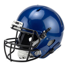 Fototapeta premium An American football helmet, a vital piece of sport equipment for protection and safety, is often pictured isolated on a white background in blue or red as a gear object for a team player