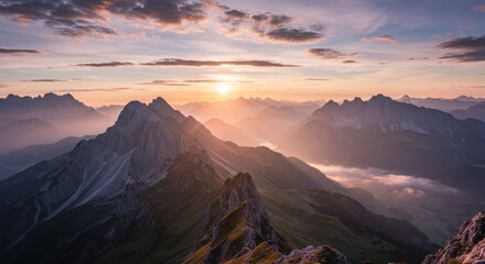 Obraz premium Mountain Peaks under Morning Sky