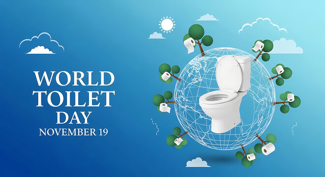 World toilet day illustration with globe and toilet promoting sanitation and hygiene awareness