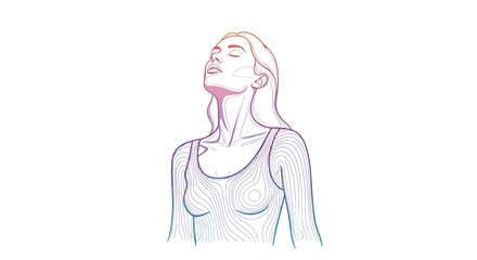 Soft Gradient Line Art: Poised Woman with Luminous Transition of Inner Peace