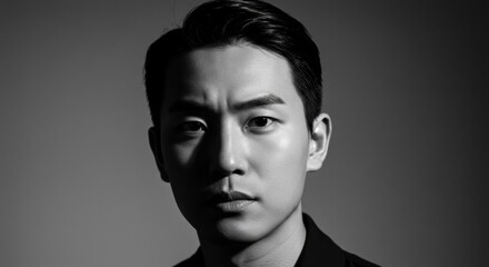 Black and White Portrait of Asian Man