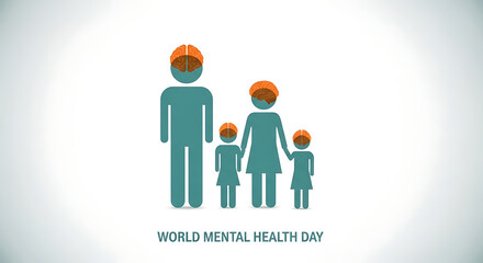 Family silhouette with orange heads symbolizing mental health awareness and support