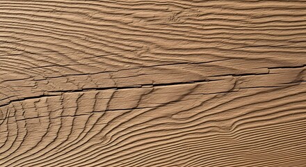 Close-up texture of aged weathered wood grain with a prominent crack running through it, showcasing natural patterns and organic lines