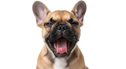 Adorable French Bulldog Puppy Yawning with Eyes Closed and Tongue Out