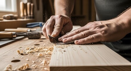 Craftsman's Hands Shaping Wood A Close-Up View of Skill and Precision in Carpentry