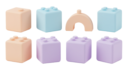 Colorful pastel building blocks with smooth edges and classic shapes for creative play and early childhood development