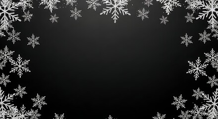 Fototapeta premium Elegant snowflake border on black background for winter holiday design
