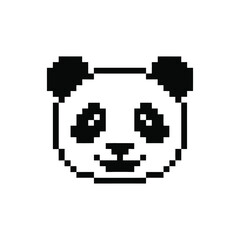 Cute pixel art panda face with black and white design