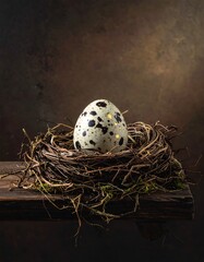 Speckled Egg in Nest - A Symbol of New Beginnings and Potential.