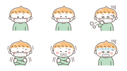 体調不良の男の子のイラストセット