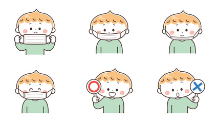 マスクの付け方のイラストセット